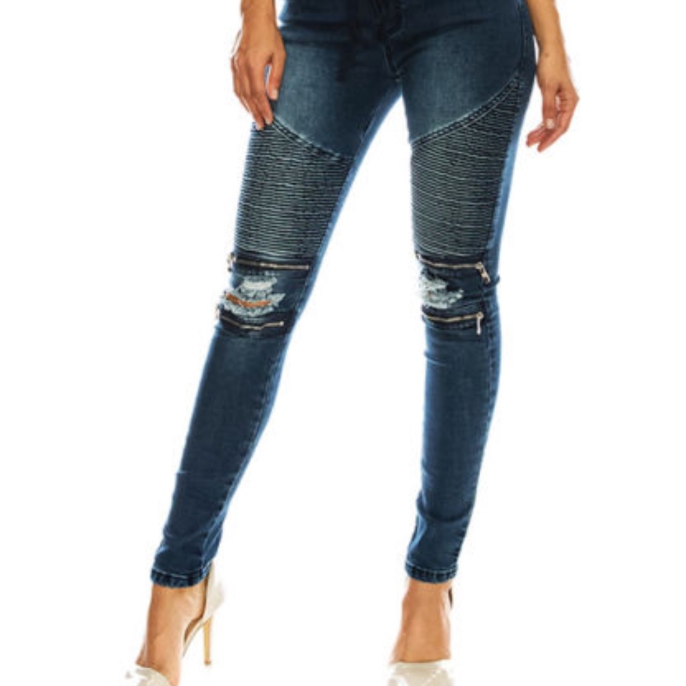 American Bazi-Distressed Moto Denim Skinny Jegging